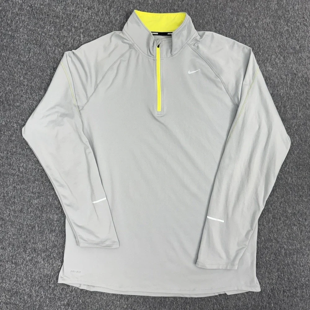 Nike Dri-FIT Running Pullover‎ XL Gray 1/4 Zip Neon Athletic Jacket Men